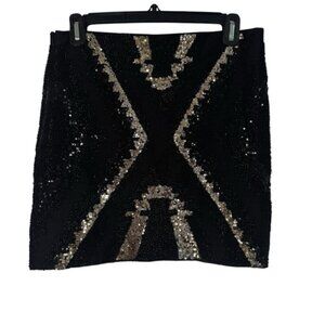 FATE Abstract Black Sequin Mini‎ Skirt Size M lined side zip LUXE Holiday Party